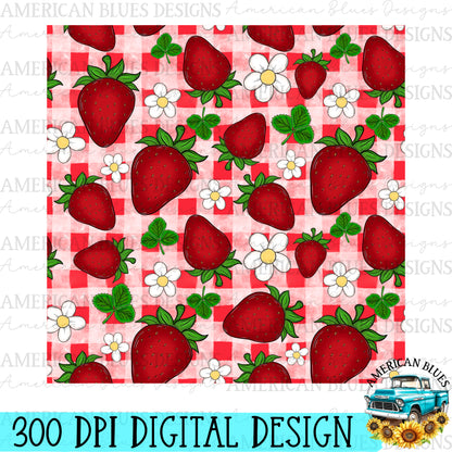 Strawberries & Flowers seamless pattern bundle