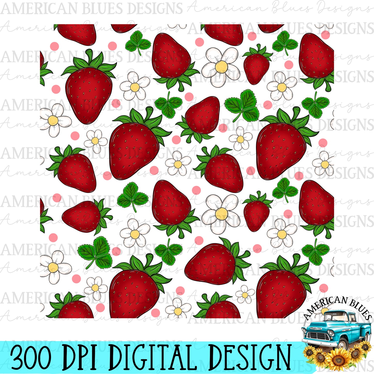 Strawberries & Flowers seamless pattern bundle