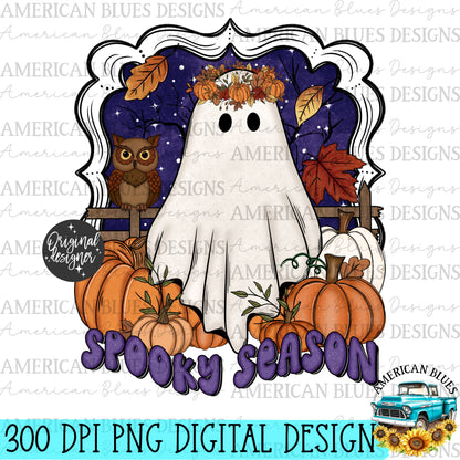 Spooky Season ghostie & owl  digital design | American Blues Designs 