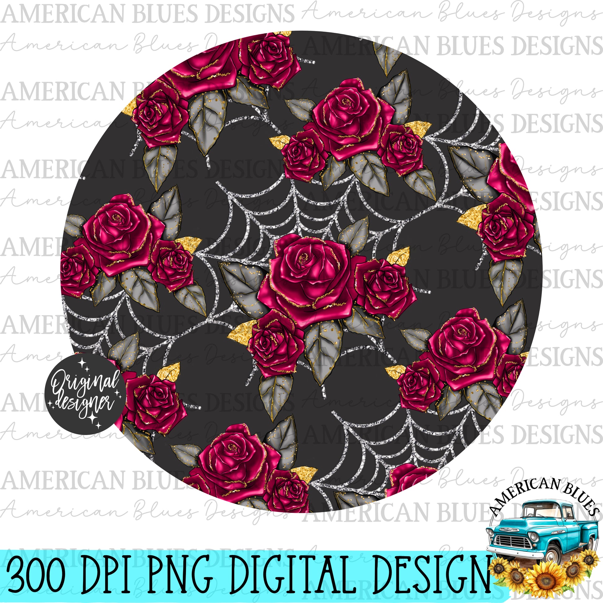 Roses & Webs coaster digital design | American Blues Designs