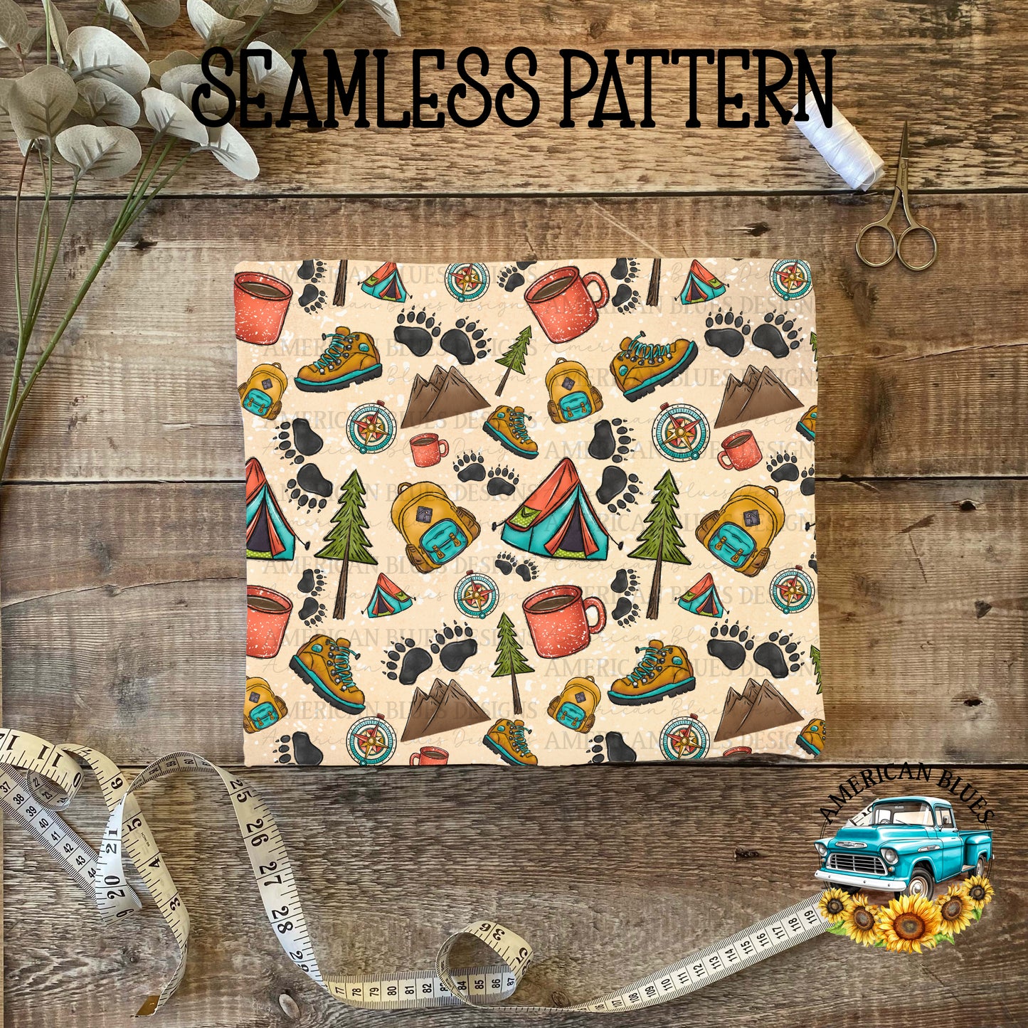 Stay Wild camping seamless pattern