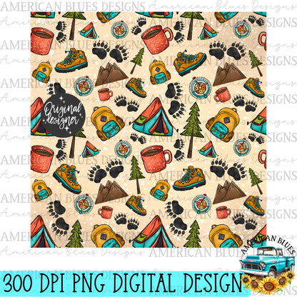 Stay Wild camping seamless pattern