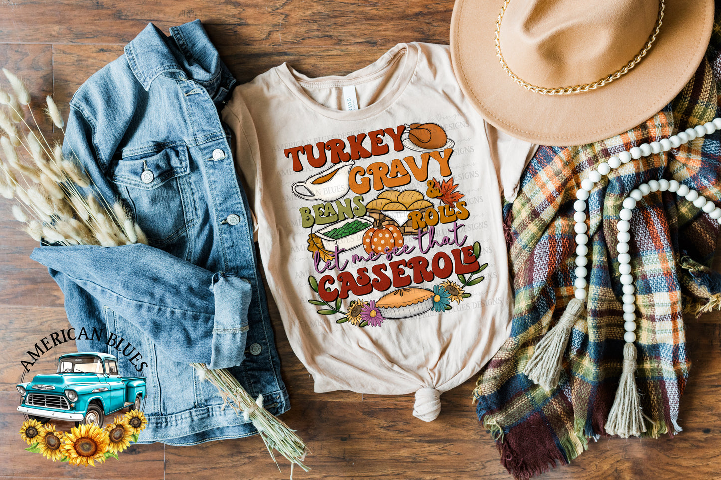 Turkey, gravy beans & rolls let me see that casserole digital design | American Blues Designs