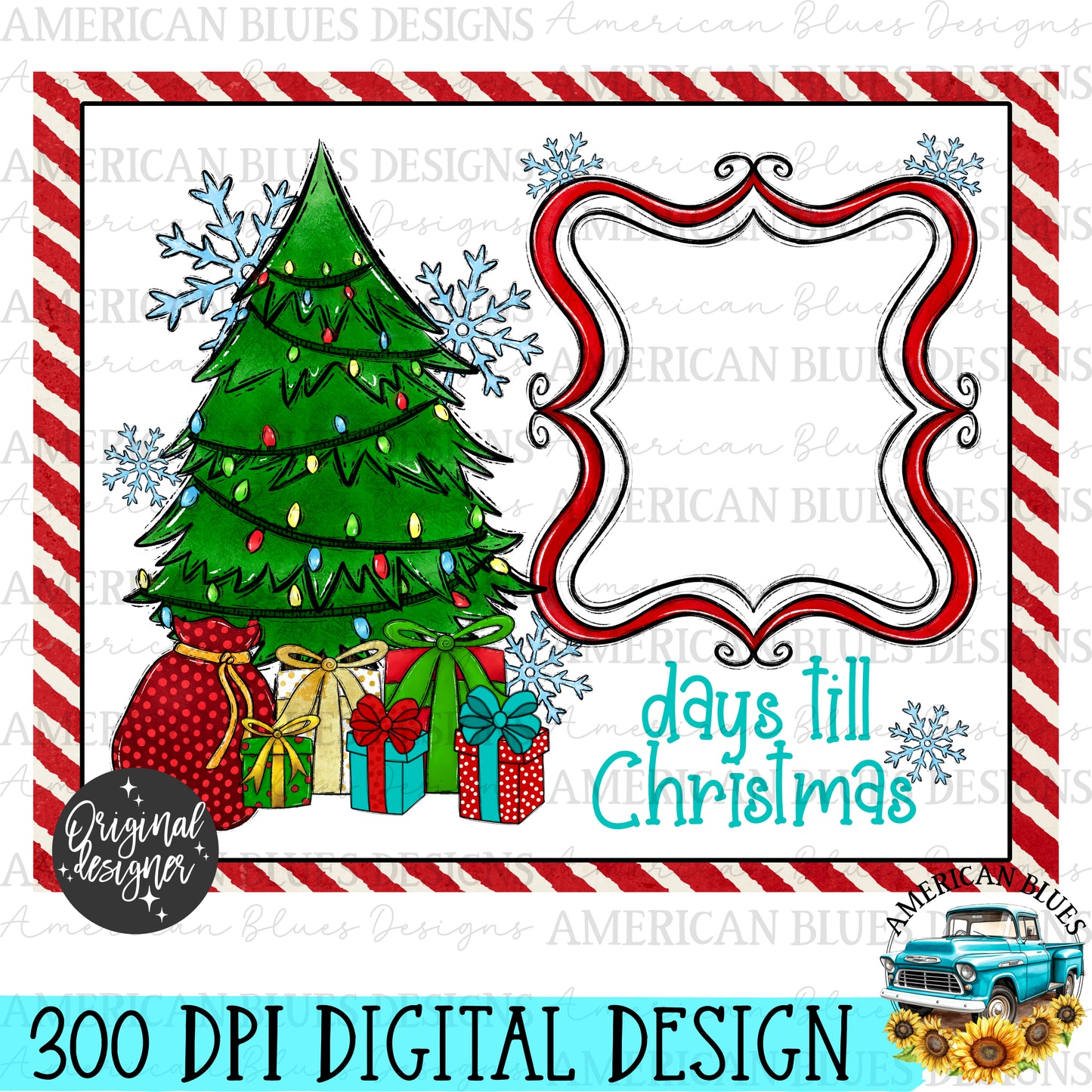 Christmas countdown board with tree and presents | American Blues Designs