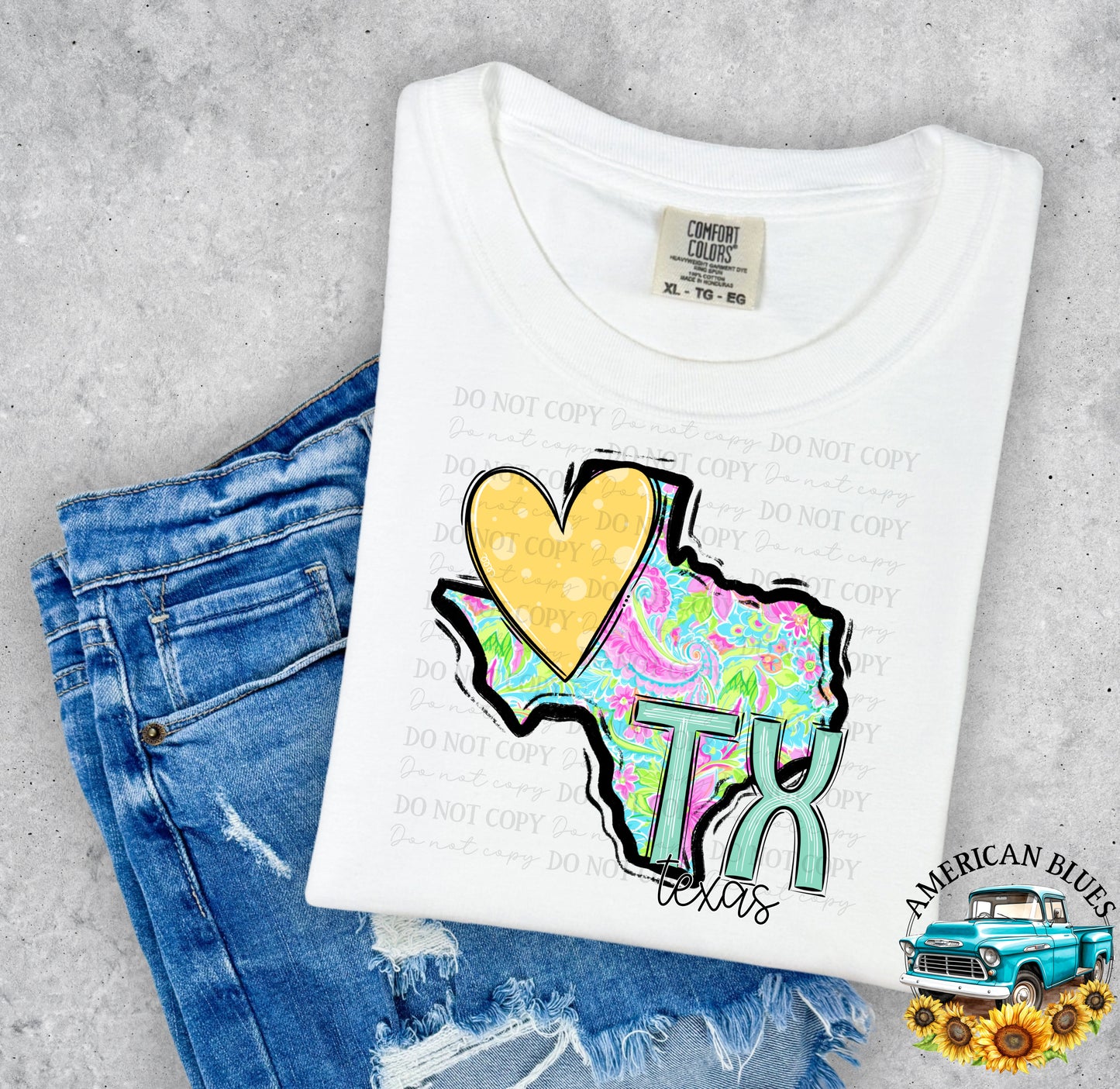 Texas- state heart digital design | American Blues Designs