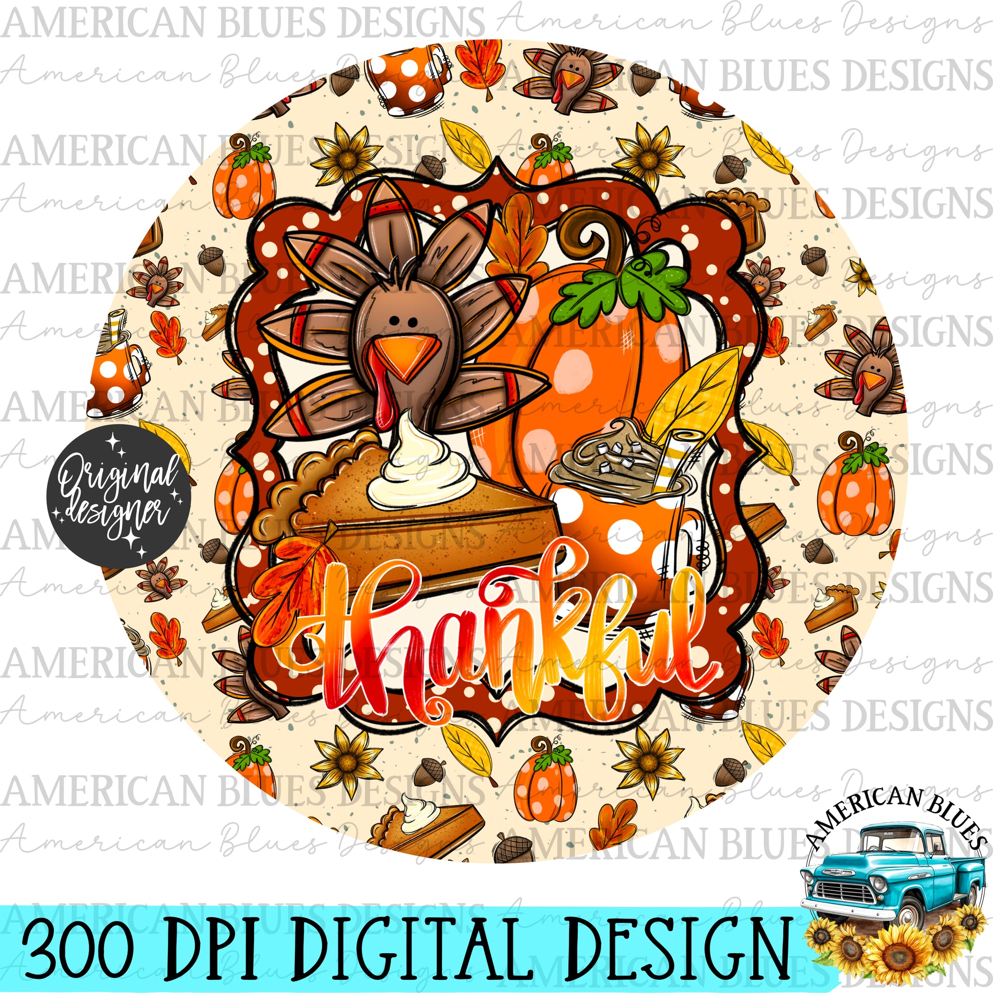 Thankful Turkey car coaster digital design | American Blues Designs