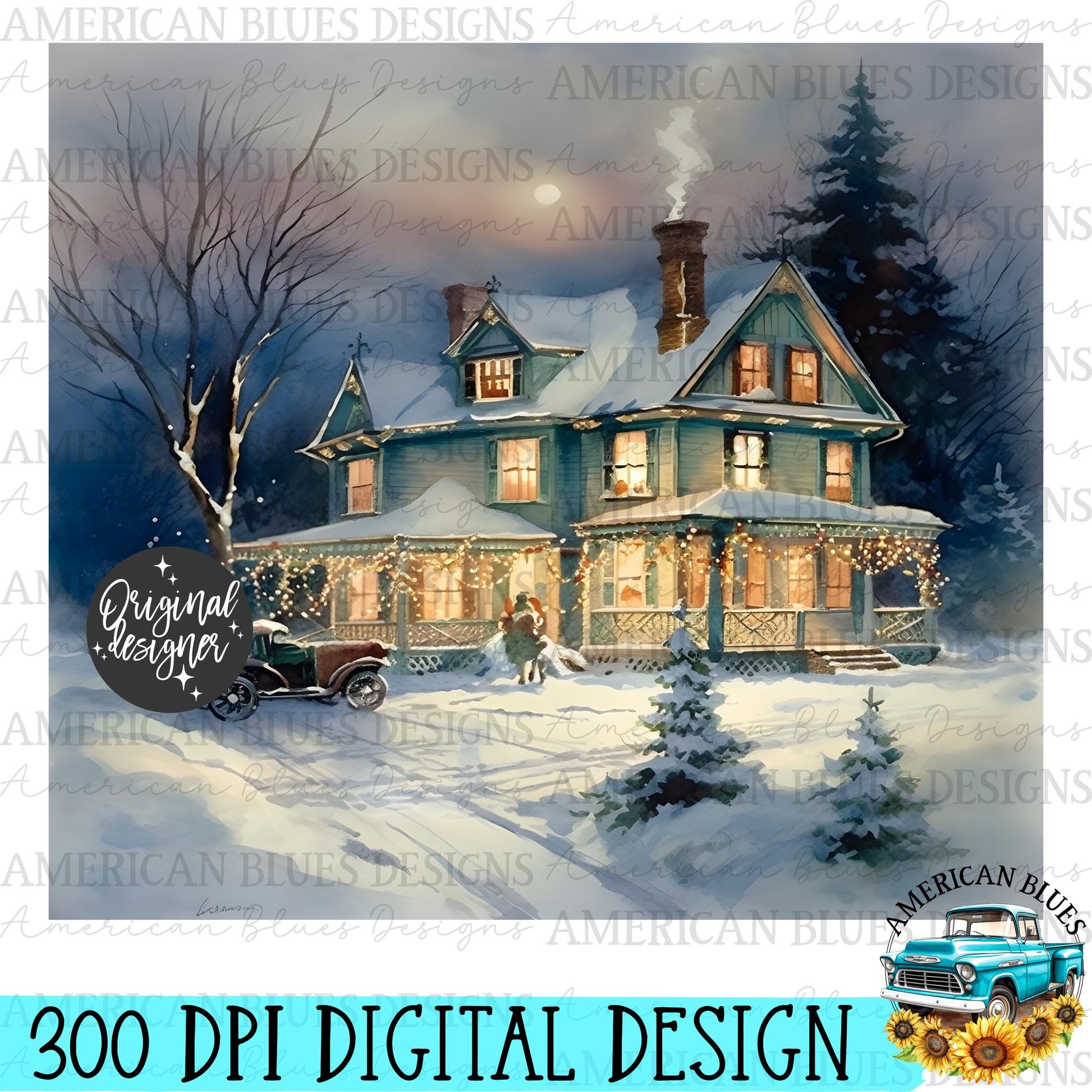 Vintage Christmas 20 oz tumbler wrap digital design | American Blues Designs