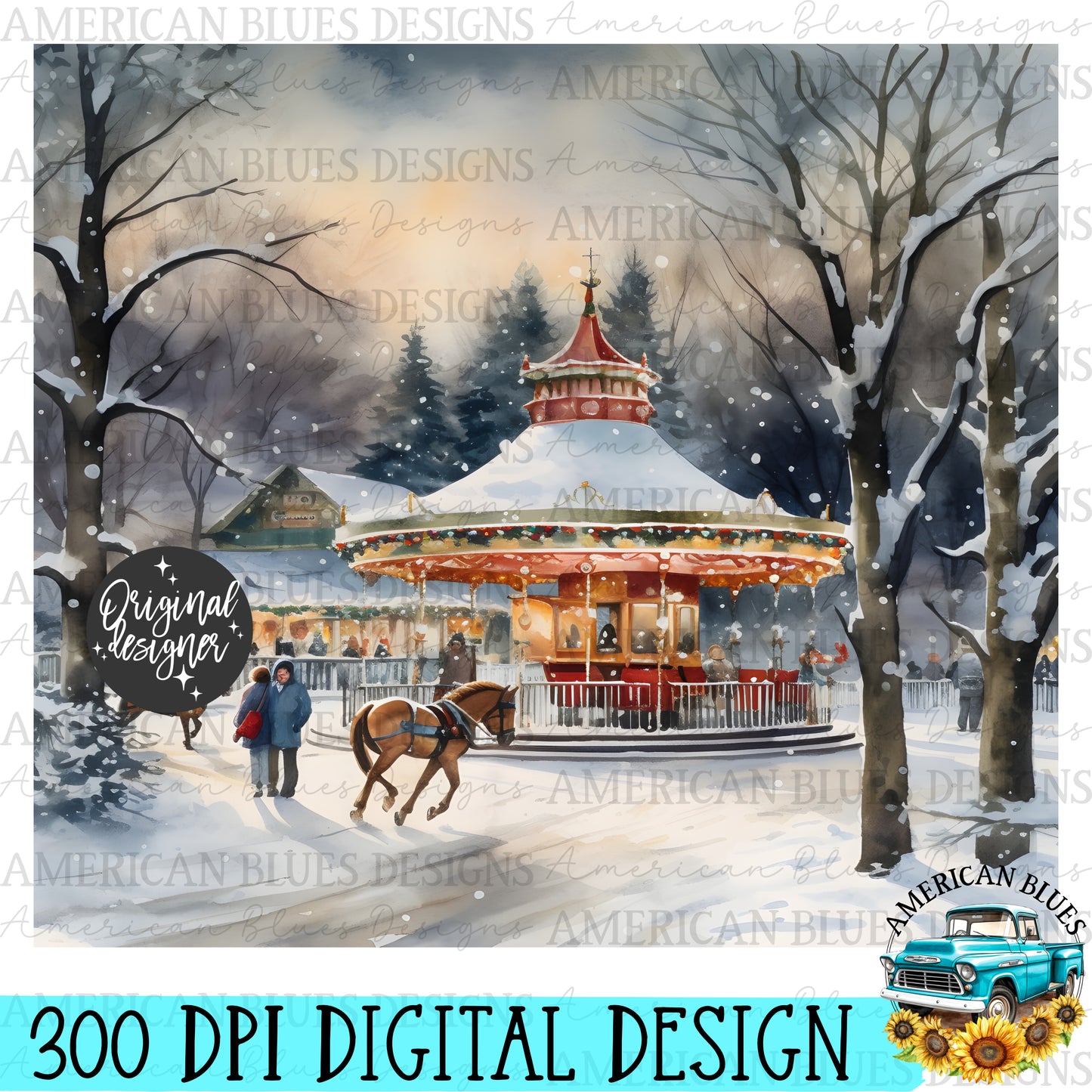 Vintage Christmas 20 oz tumbler wrap digital design | American Blues Designs