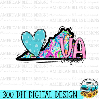 Virginia- state heart digital design | American Blues Designs