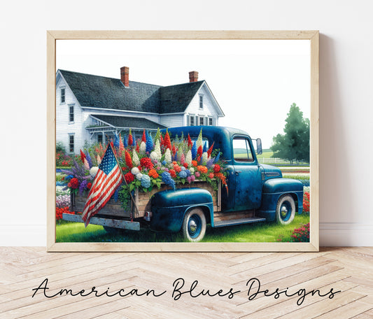 Vintage Patriotic Truck Printable Wall Art