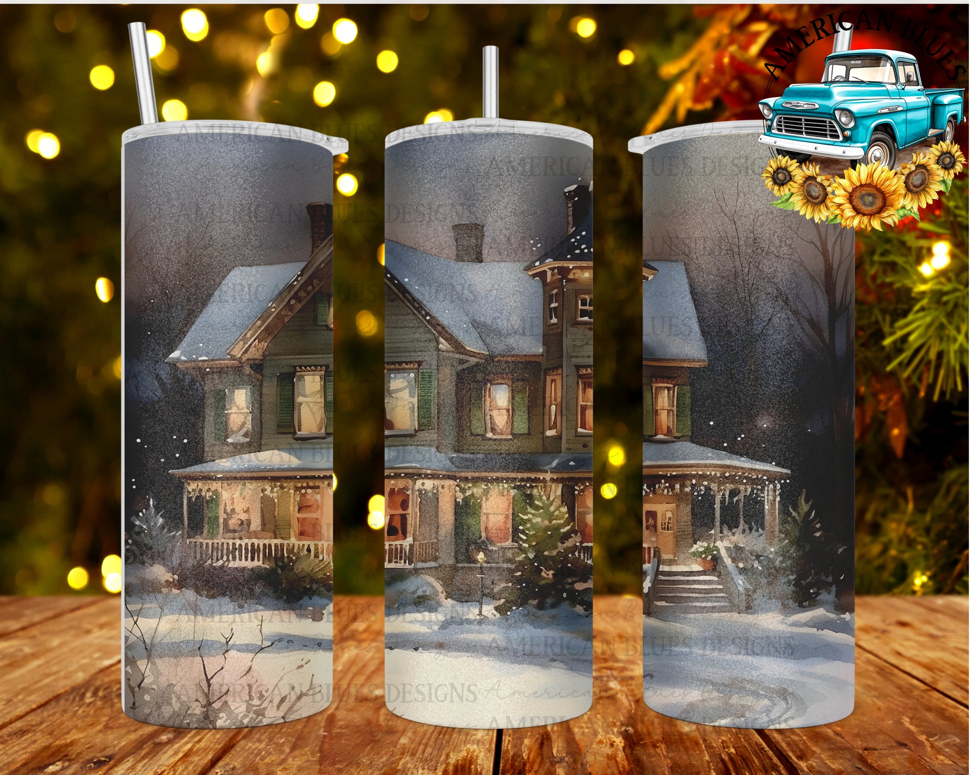 Vintage Christmas 20 oz tumbler wrap digital design | American Blues Designs