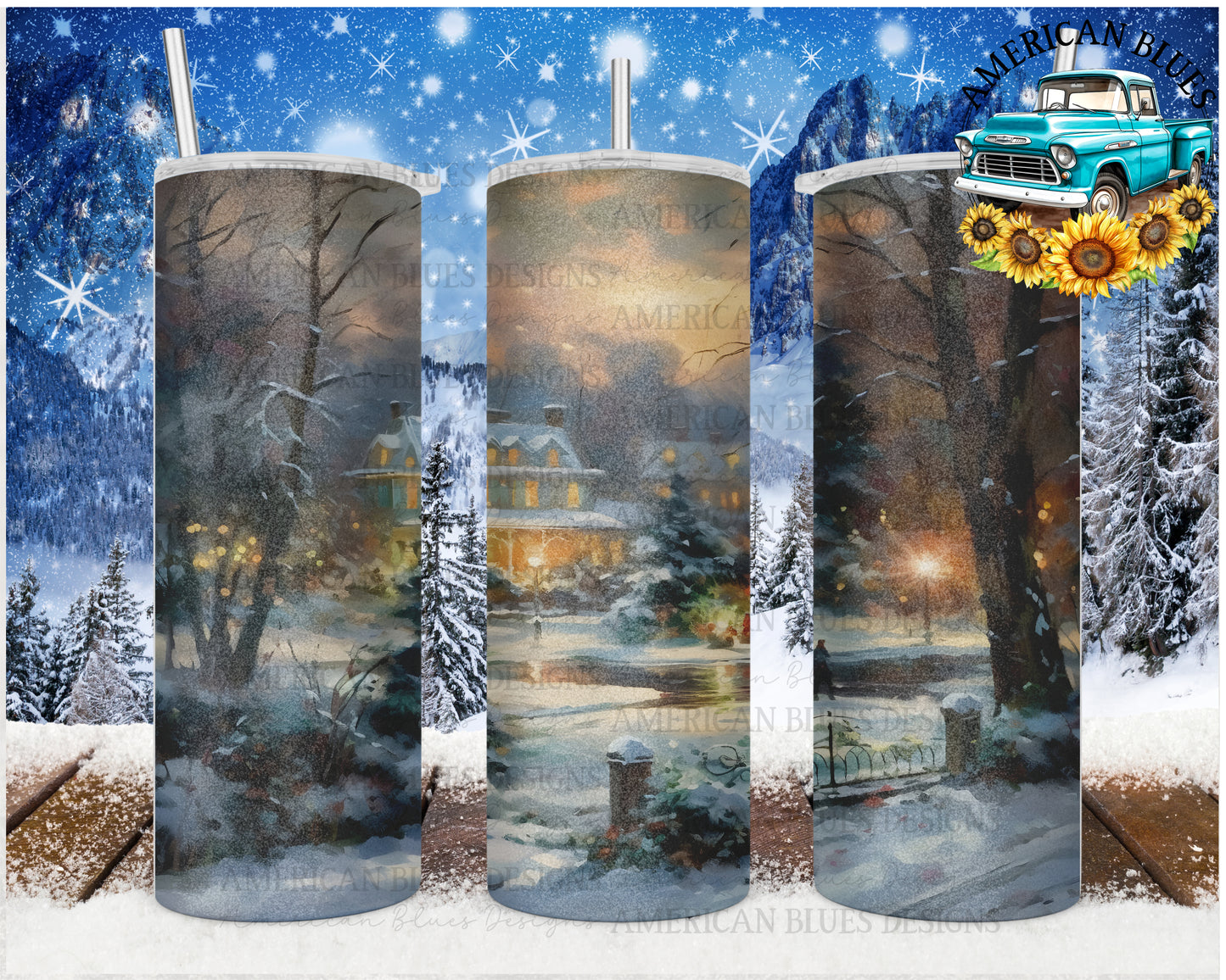 Vintage Christmas 20 oz tumbler wrap digital design | American Blues Designs