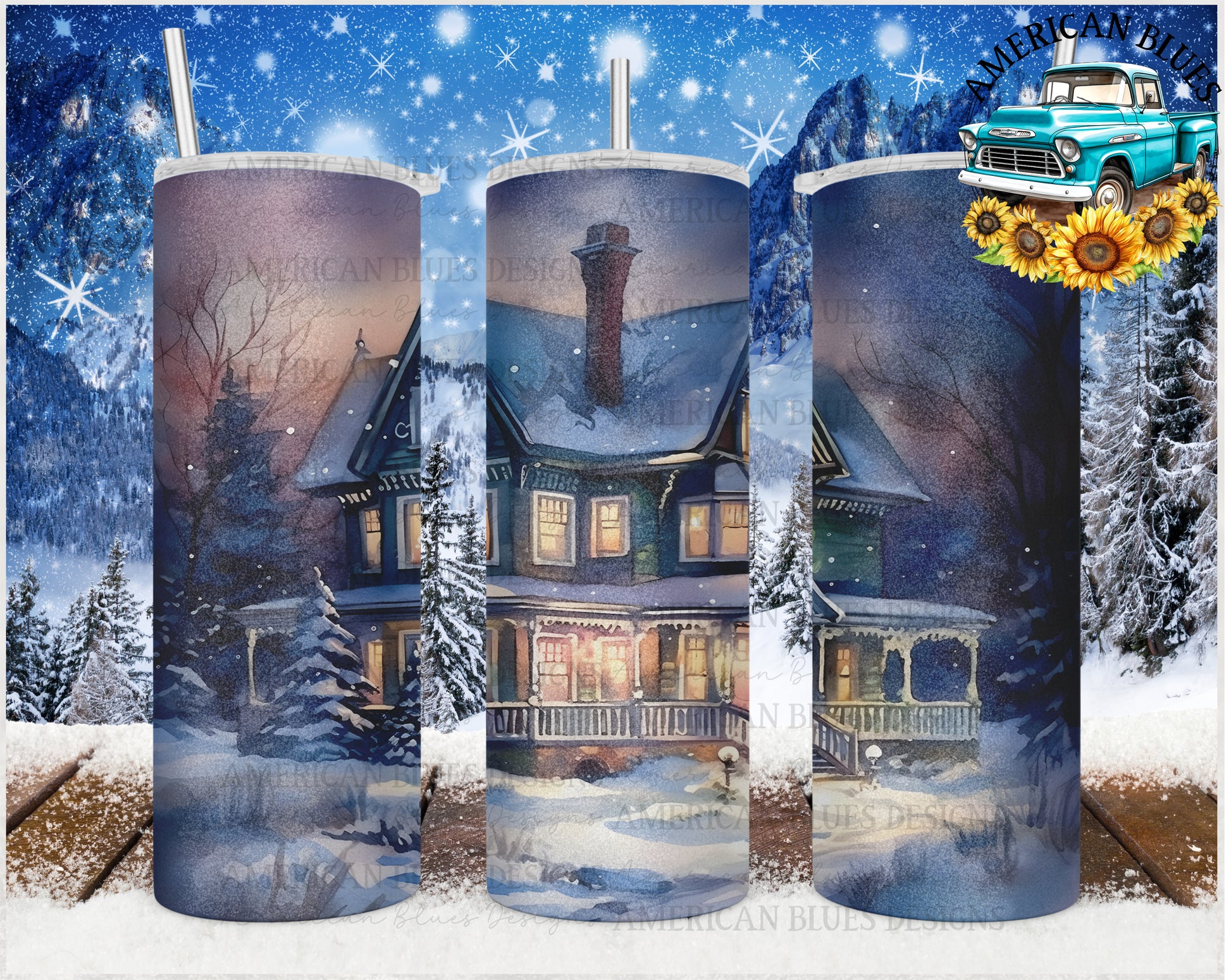 Vintage Christmas 20 oz tumbler wrap digital design | American Blues Designs