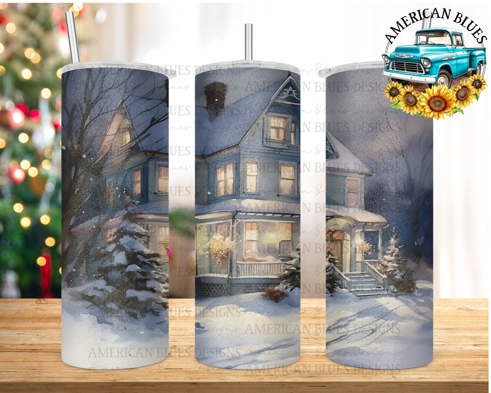 Vintage Christmas 20 oz tumbler wrap digital design | American Blues Designs