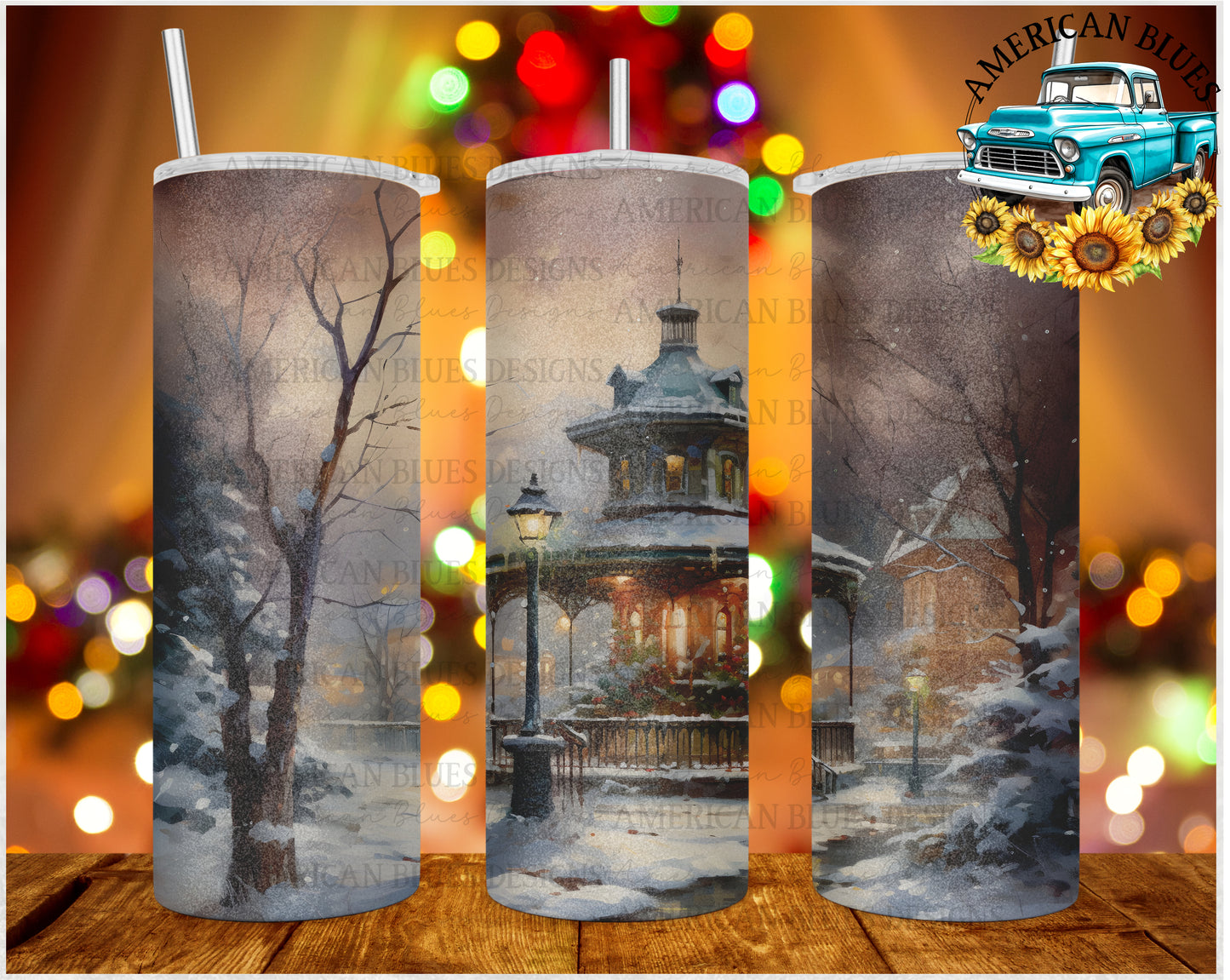 Vintage Christmas 20 oz tumbler wrap digital design | American Blues Designs