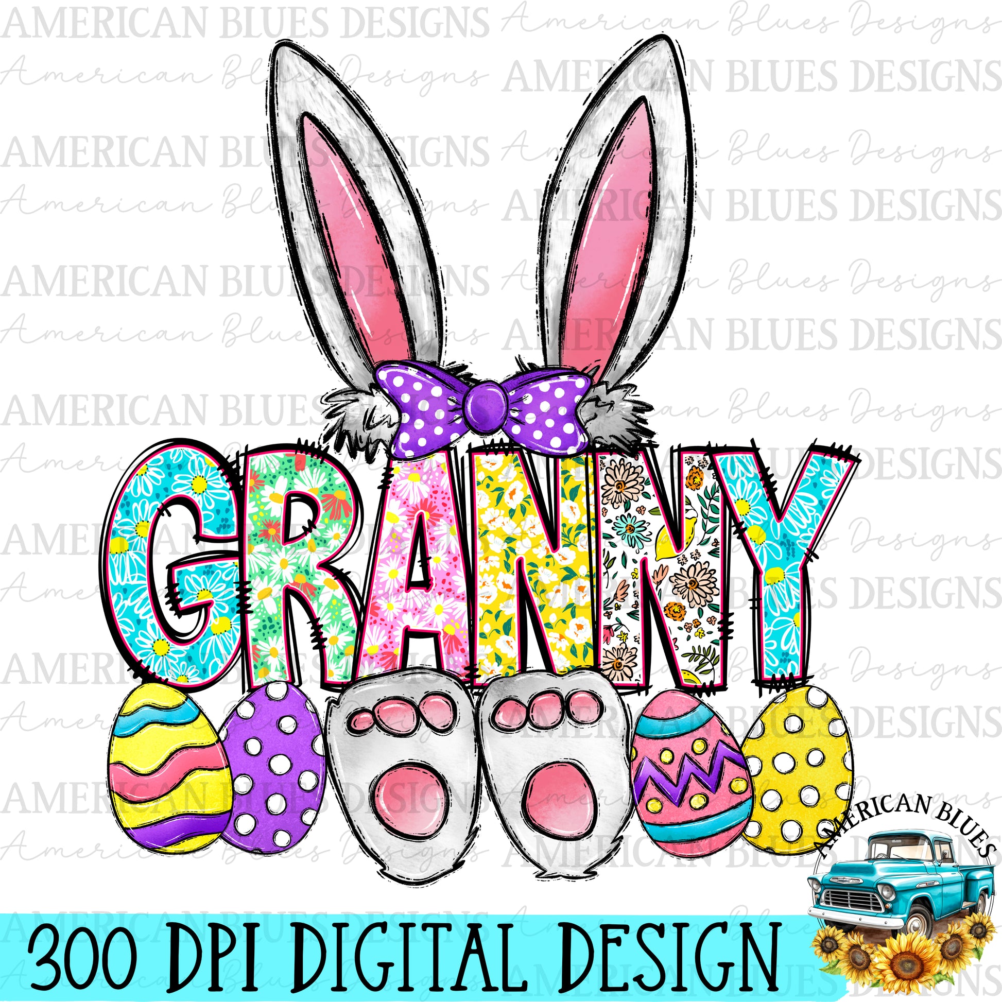 Granny Bunny digital design | American Blues Designs