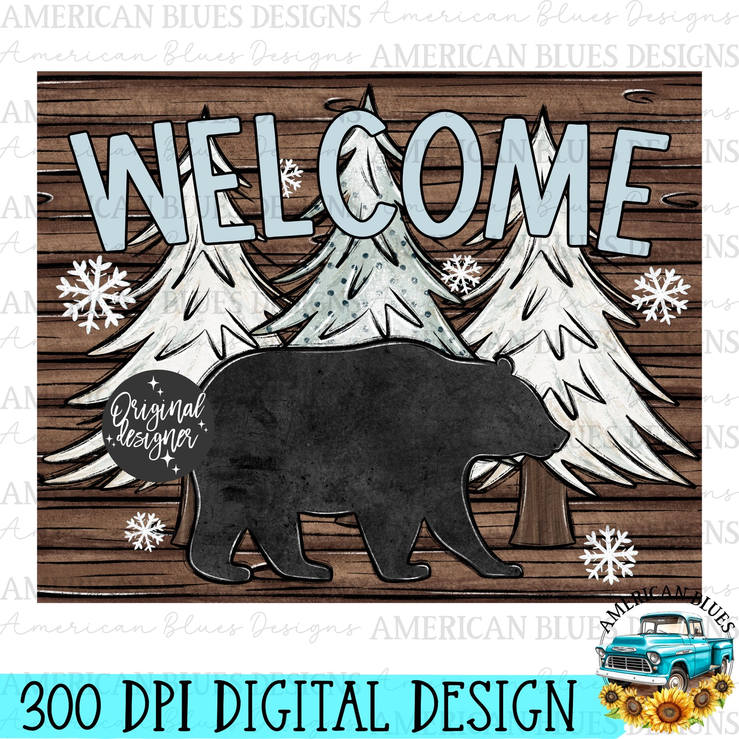 Welcome bear rustic cutting board digital design | American Blues Designs