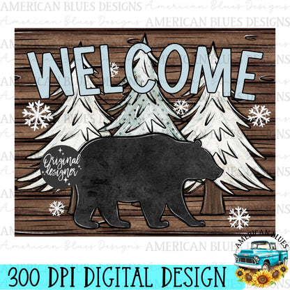 Welcome bear rustic cutting board digital design | American Blues Designs