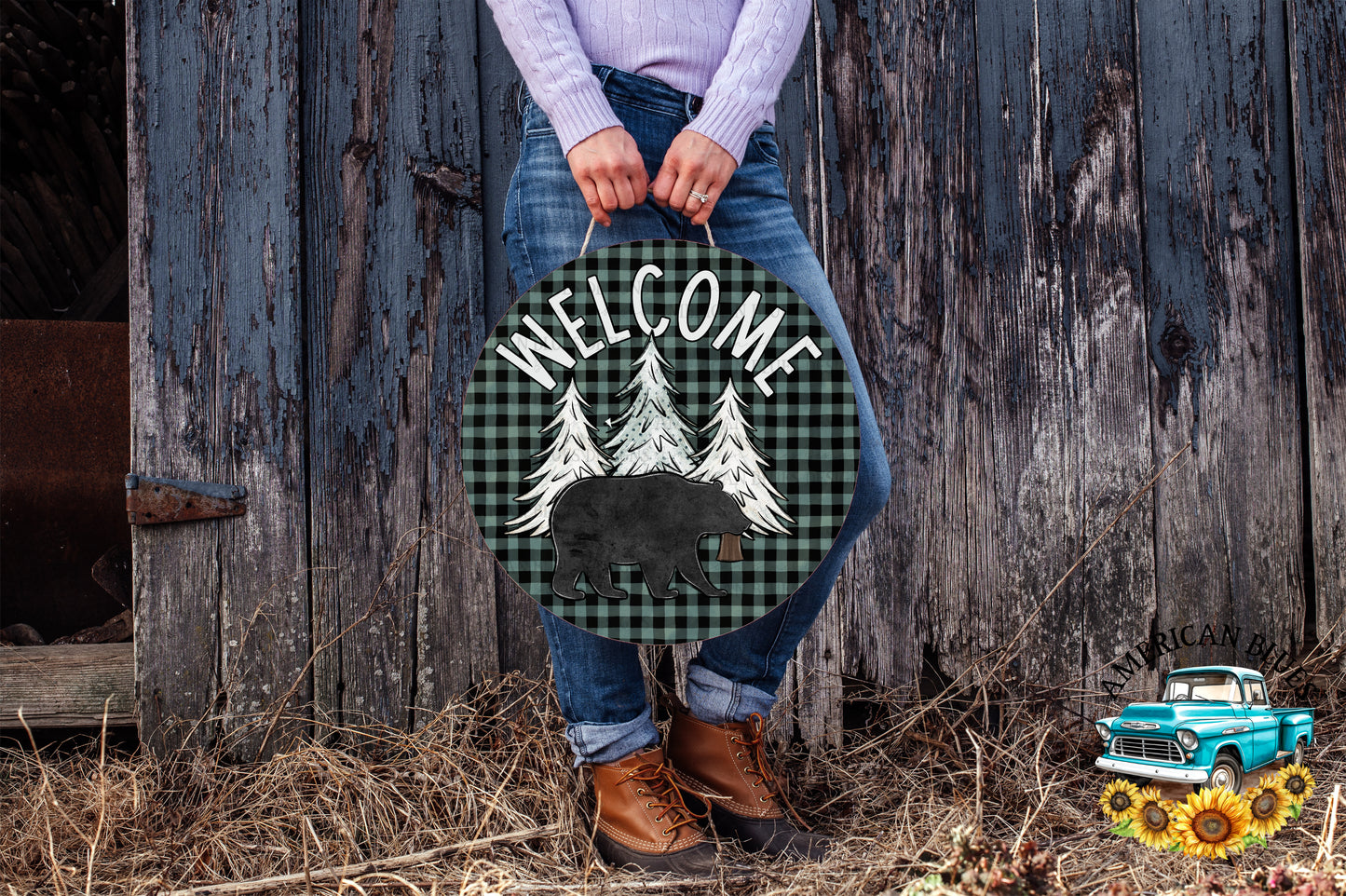 Welcome bear door hanger digital design | American Blues Designs