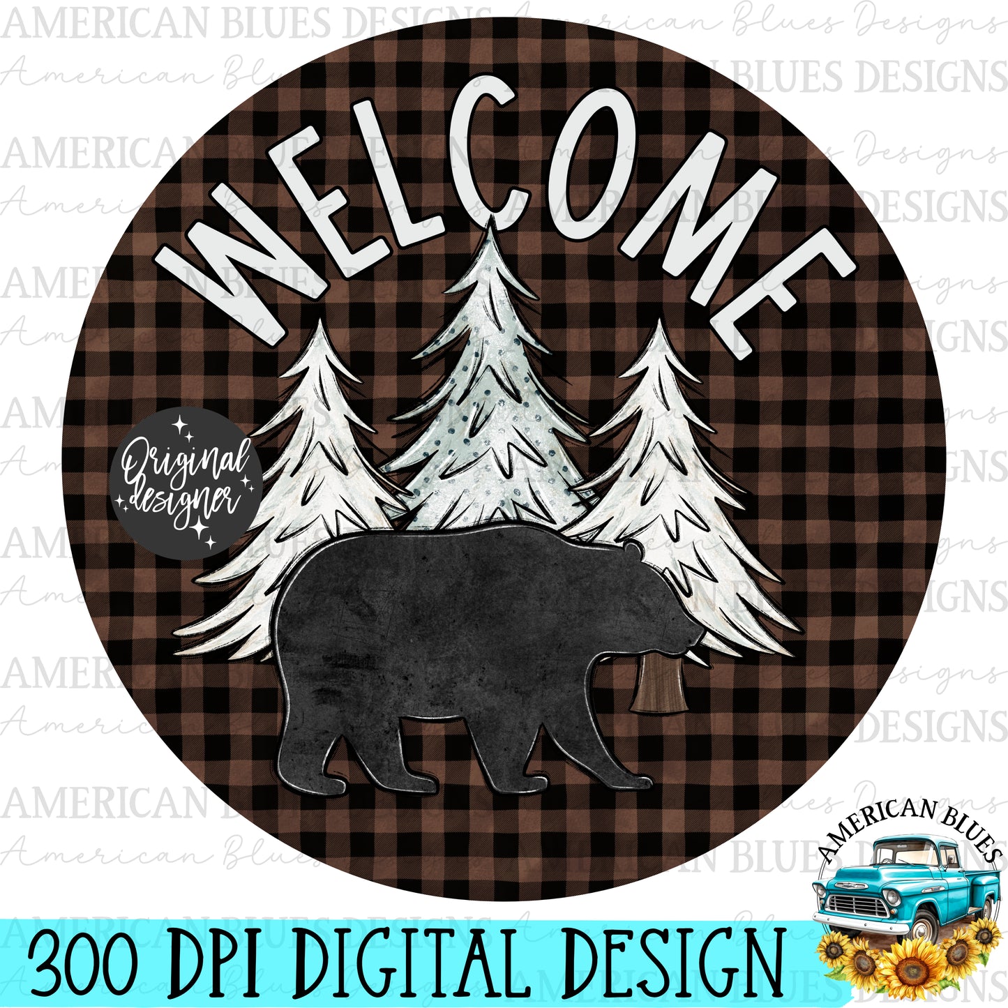 Welcome bear door hanger digital design | American Blues Designs