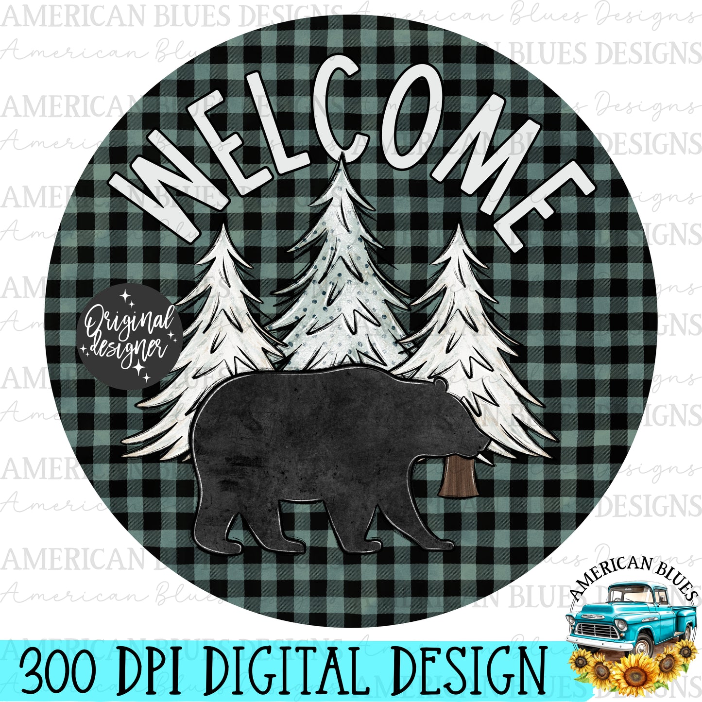 Welcome bear door hanger digital design | American Blues Designs