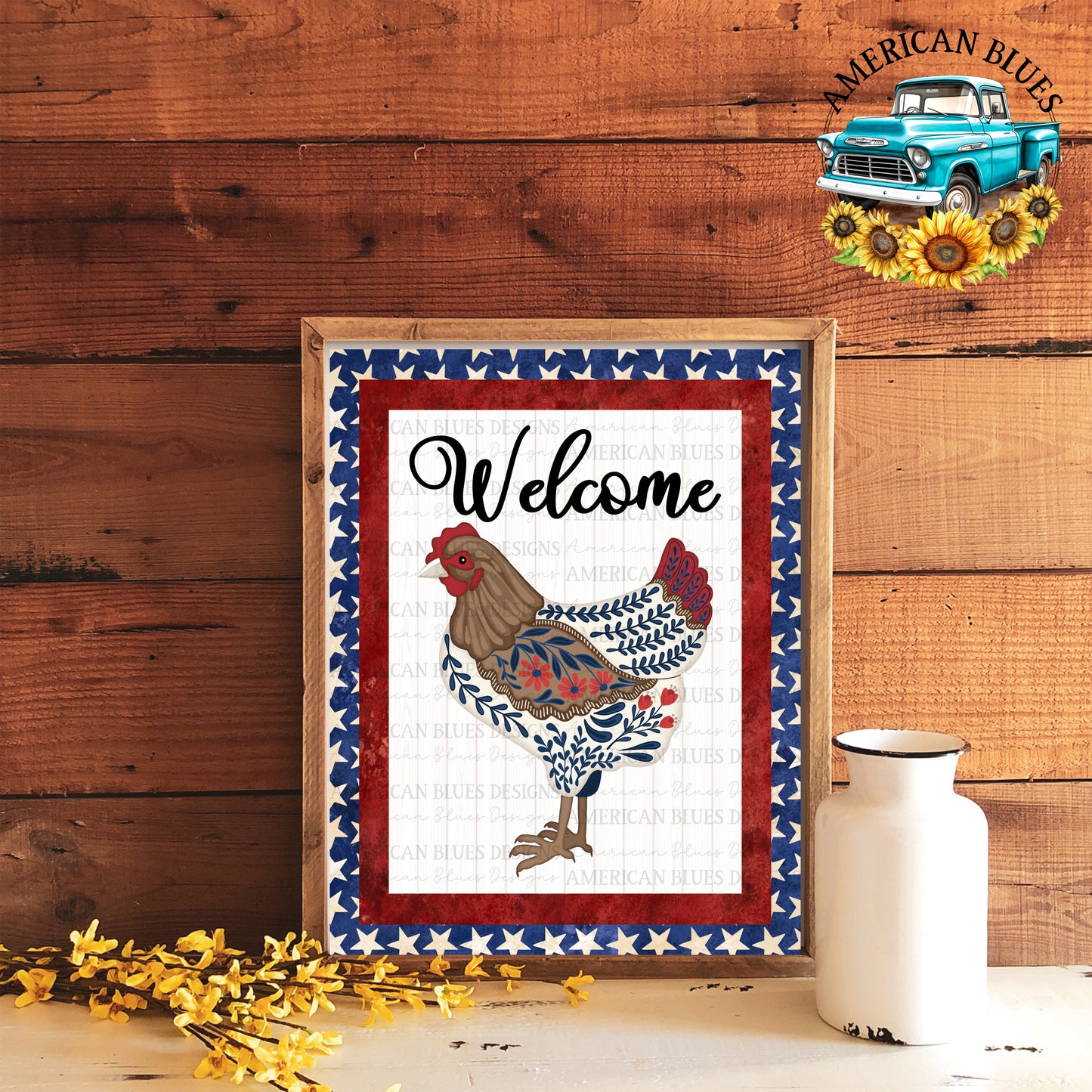 Welcome- Vintage Patriotic Americana chicken