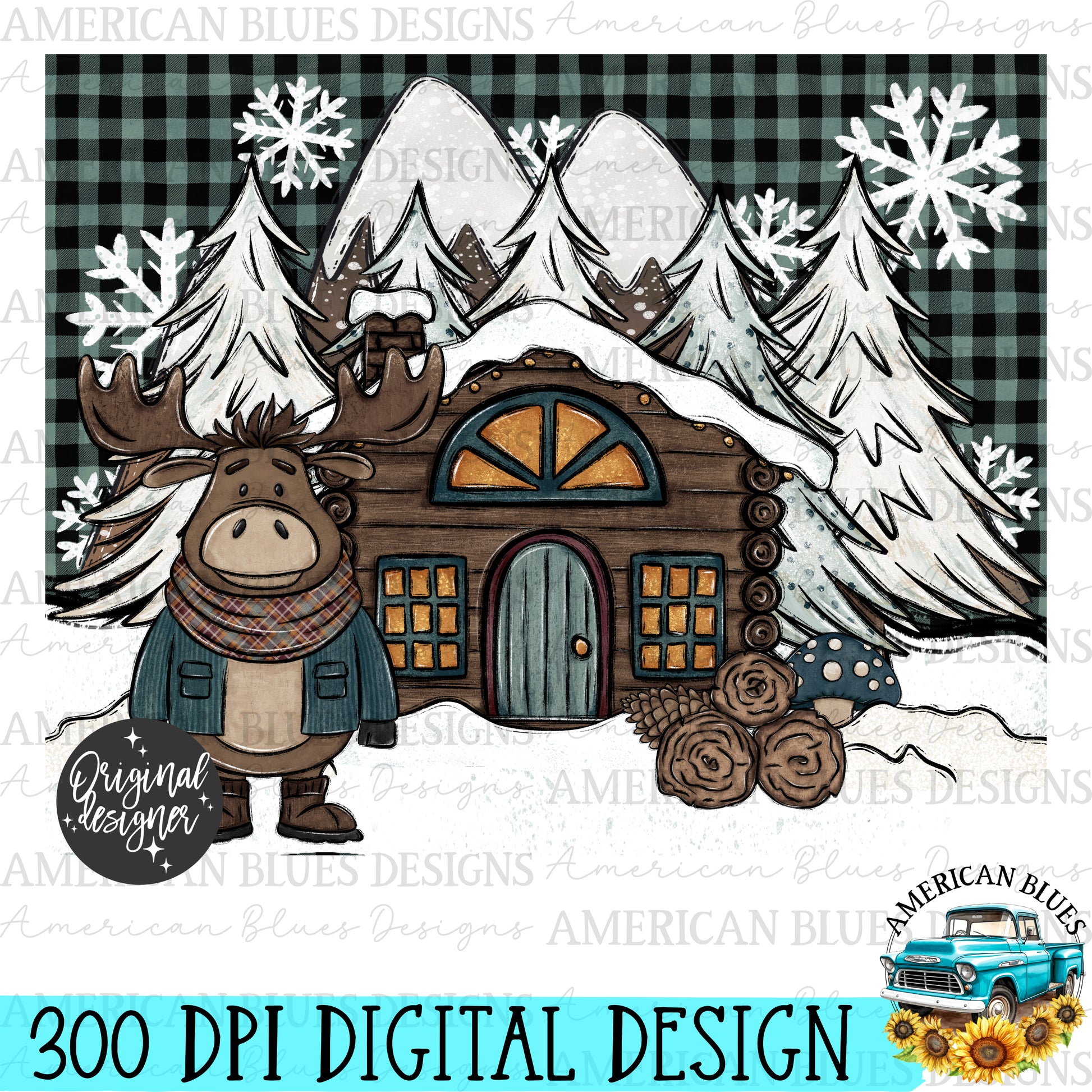 Winter Moose cutting board digital design | American Blues Designs