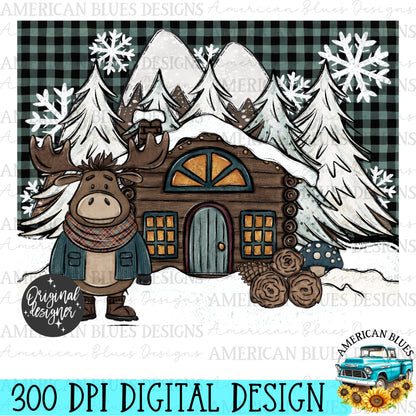 Winter Moose cutting board digital design | American Blues Designs