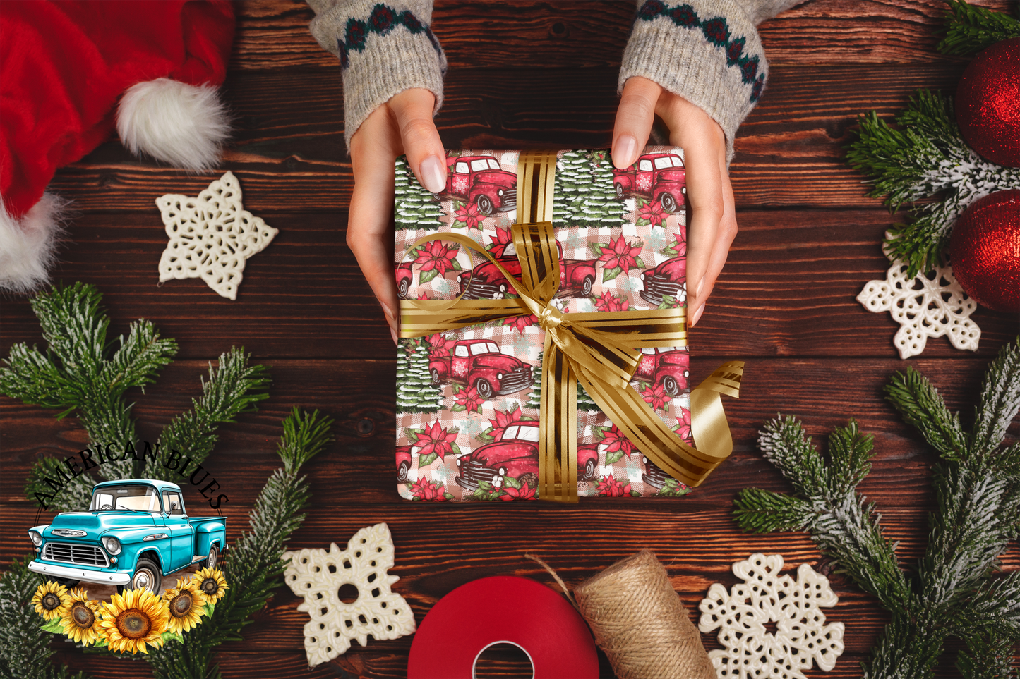 Vintage Red Truck & Christmas Tree wrapping paper