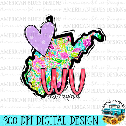 West Virginia- state heart digital design | American Blues Designs