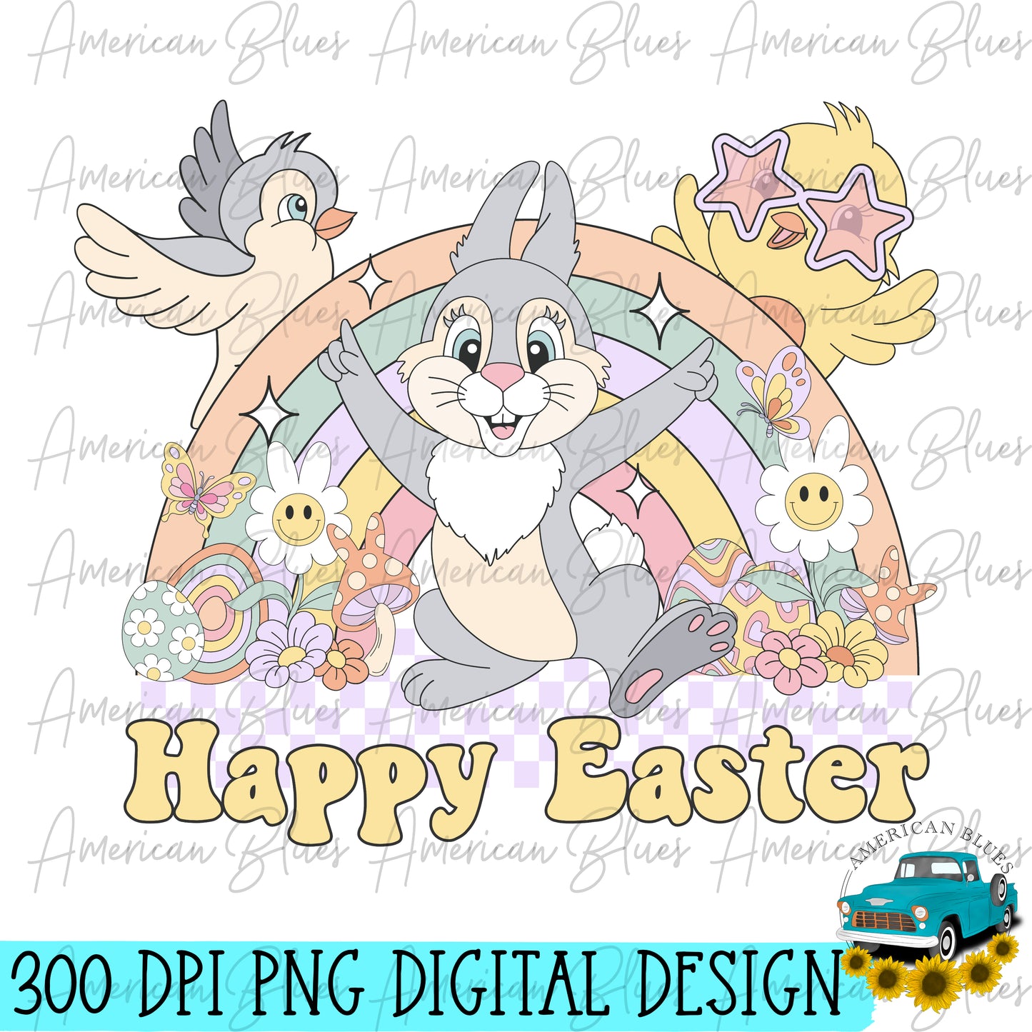 Happy Easter retro bunny rainbow regular & distressed version included