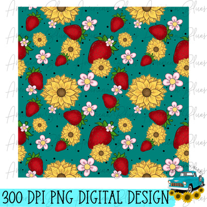 Strawberry Dreams Teal- Seamless Pattern