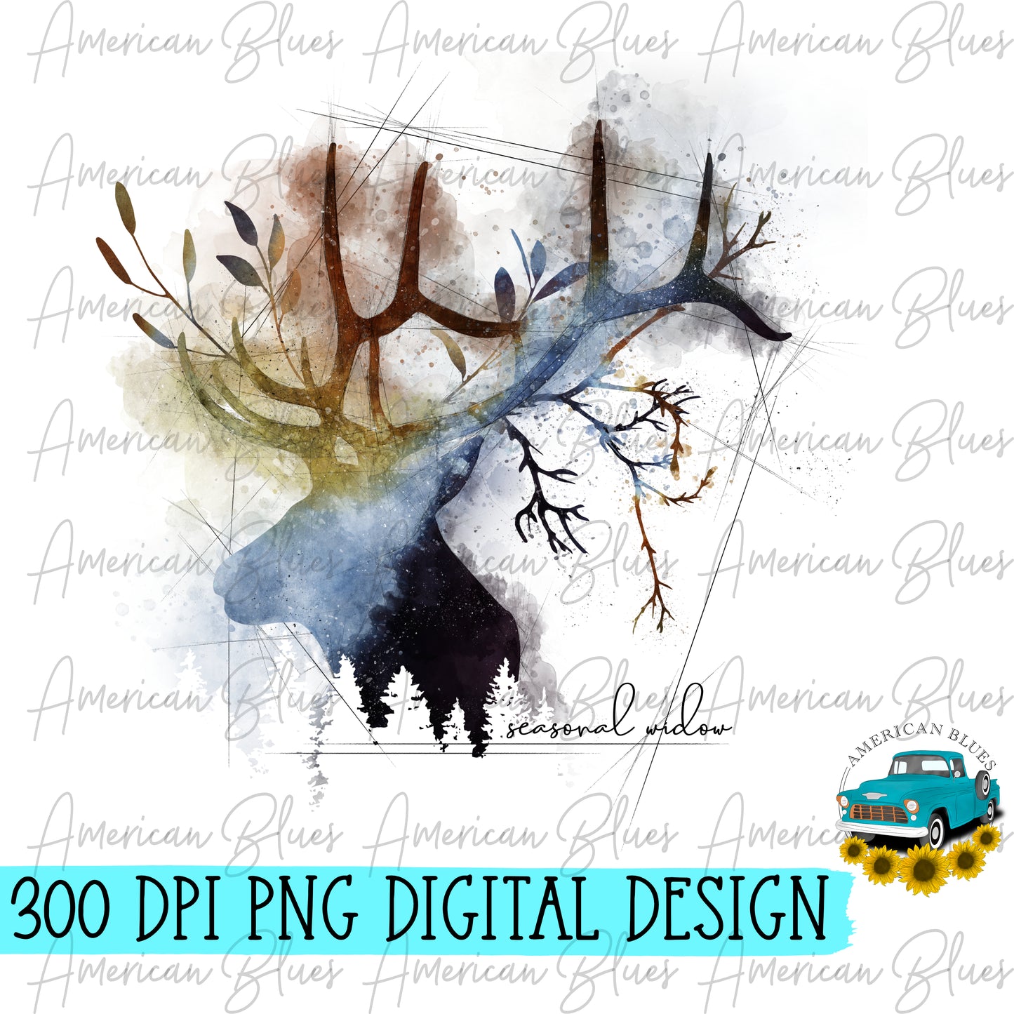 Seasonal Widow- watercolor Elk- blue