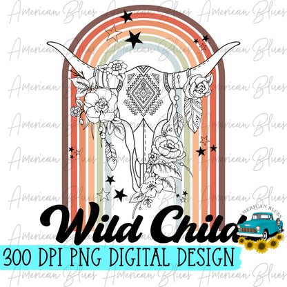 Wild Child-boho rainbow & skull